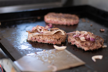Cooking Hamburgers on the food truck