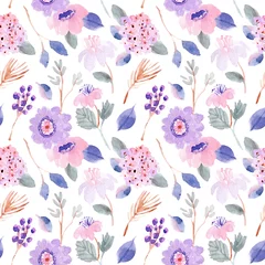 Foto op Plexiglas Pastel paars roze pastel bloemen aquarel naadloos patroon