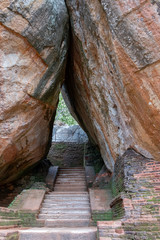 Stairs under Boulders leading up to Sigiriya Rock, Sri Lanka