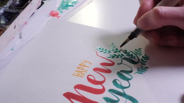 process of creating new year DIY greeting card