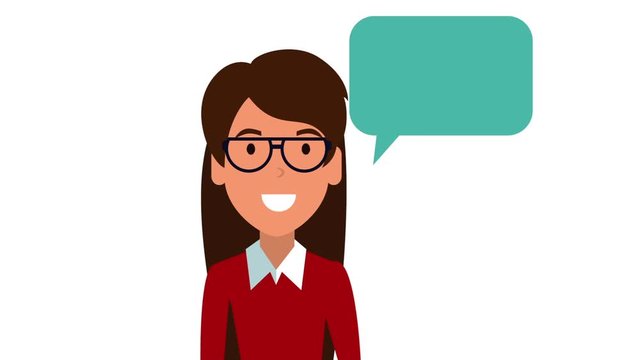 young teacher female with speech bubble animation