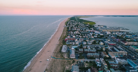 An aerial view of Dewey Beach in Delaware, a popular summertime tourist destination - obrazy, fototapety, plakaty