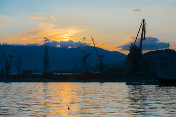 Harbour of Rijeka in sunset in Croatia