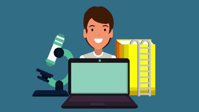 education on line technology with student and laptop animation