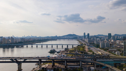 Naklejka premium Aerial view of Seoul City Skyline,South Korea