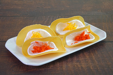 Thai crispy pancake or Thai crispy crepe (Khanom buang), Famous street food in Thailand.