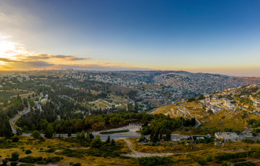 Fototapeta na wymiar Aerial sunset view of Jerusalem Israel