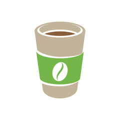 Brown and Green Paper Coffee or Tea Cup Icon isolated on a White Background Vector Illustration