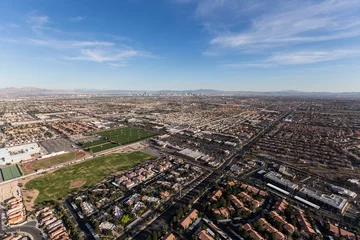 Fotobehang Aerial cityscape view of the suburban Summerlin in scenic Las Vegas, Nevada. © trekandphoto