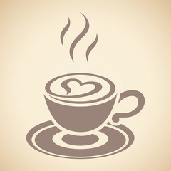 Brown Cappuccino Icon with Heart isolated on a Beige Background Vector Illustration