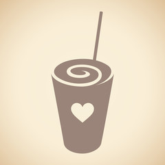 Brown Swirly Frappuccino with a Heart Icon isolated on a Beige Background Vector Illustration