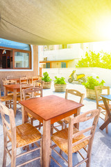 Beautiful Cozy Summer Restaurant on Santorini Island in Greece
