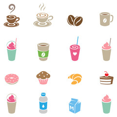 Colorful Coffee and Breakfast Icons on a White Background Vector Illustration