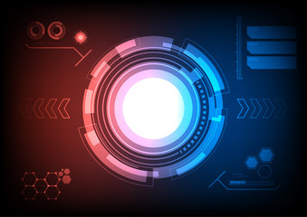 Futuristic crosshair screen monitor with two tone background, HUD interface