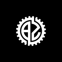 Initial letter B and Z, BZ, interlock cogwheel gear monogram logo, white color on black background