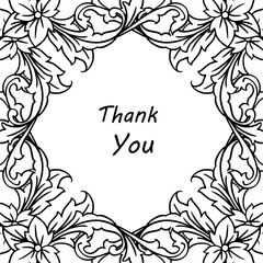 Greeting card or banner for thank you, with leaves and flower frame element. Vector