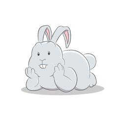 Grey Easter Bunny Lying on Stomach Resting Head on Hands Vector Illustration