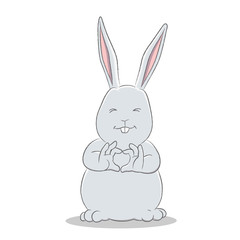 Grey Easter Bunny Making a Heart Vector Illustration