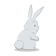 Grey Easter Bunny Standing and Looking Back Over Shoulder Vector Illustration