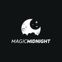 simple moon at night in flat black color illustration icon logo design idea