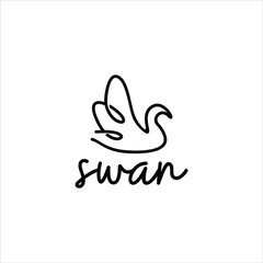 simple abstract black line swan shape beauty logo design 