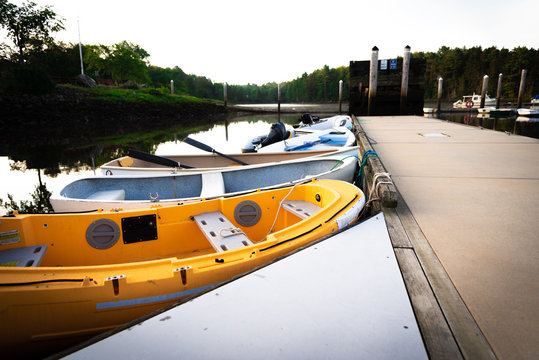 Boats Up Close In Harbor In Maine 