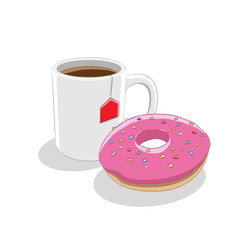 Strawberry Doughnut and Coffee Mug Breakfast Vector Illustration