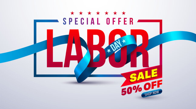 Happy Labor Day poster.USA labor day celebration with blue ribbon.Sale promotion advertising Brochures,Poster or Banner for American Labor Day.Vector illustration EPS10