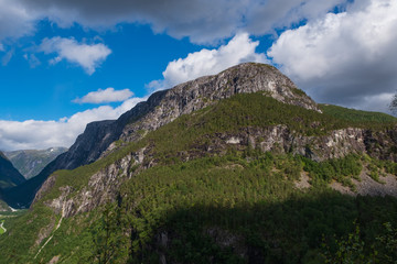 Fototapeta premium Beautiful view on Naeroydalen Valley and Peaks On Stalheim, Voss Norway. July 2019