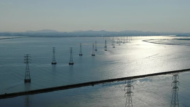 Transmission towers on the sea