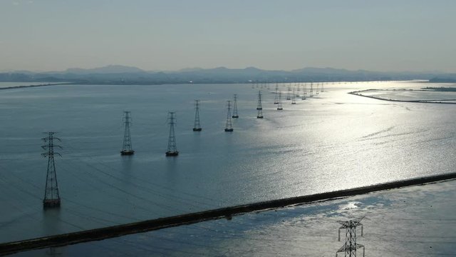 Transmission towers on the sea