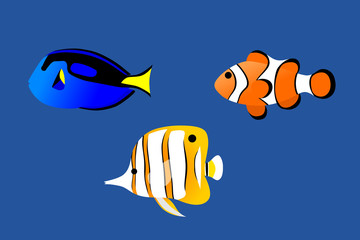 Illustration of beautiful sea fish, minimal cartoon style. - obrazy, fototapety, plakaty