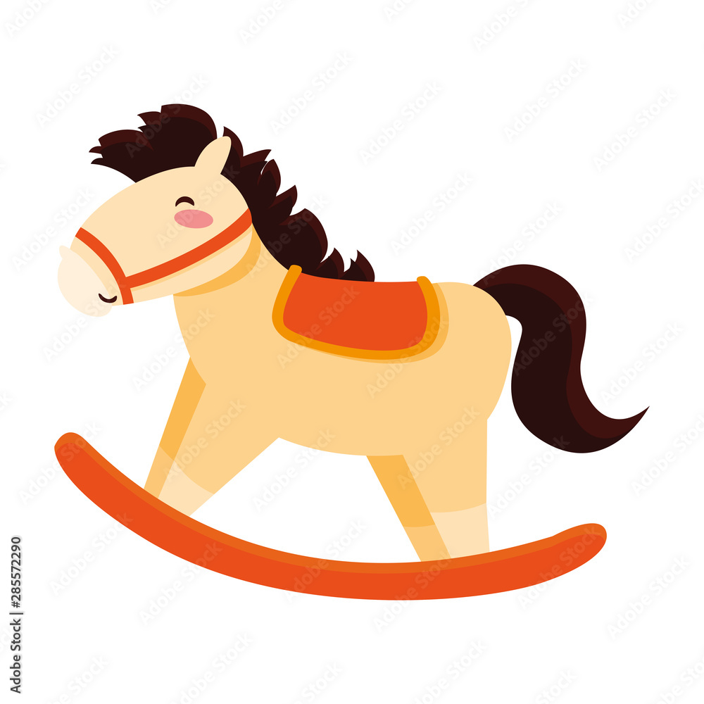 Wall mural rocking horse toy baby on white background - Wall murals