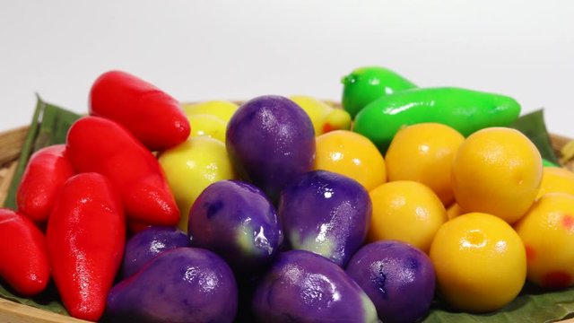 Colourful Luk chup look choop tadeonal Thai desert sweets candy creative variety 