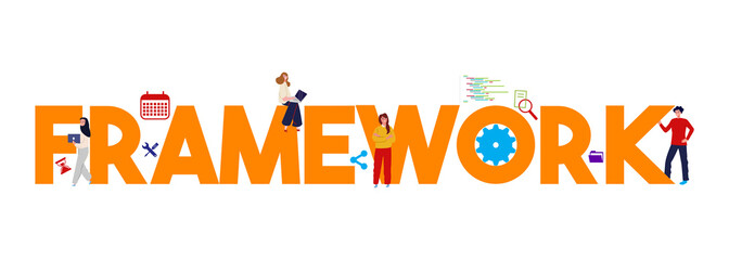 Framework technology web development software. Concept of engineering programming information.