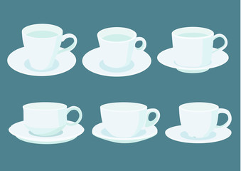 white coffee cup on saucer on gray background illustration vector