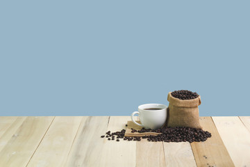 Hot Coffee cup  on the wooden table