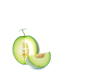 copy space green melon isolated on white