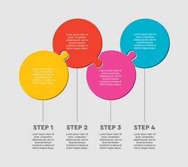 Four pieces puzzle circles line info graphic.