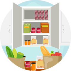 Household Chores Put Away Groceries Cabinet