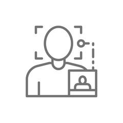 Face search by photo, biometric identification line icon.