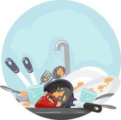 Household Chores Washing Dishes Illustration