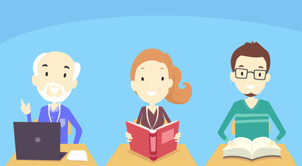 Adult Students Class Illustration
