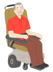 Senior Man Electric Wheelchair Illustration