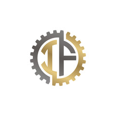 Initial letter I and F, IF, interlock cogwheel gear logo, black gold on white background