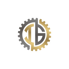 Initial letter I and G, IG, interlock cogwheel gear logo, black gold on white background