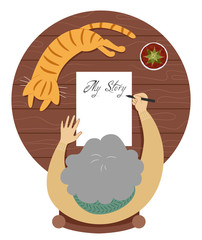 Senior Woman Autobiography Illustration