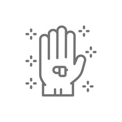 Hearing aid, wireless headphones in hand line icon.