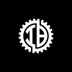 Initial letter I and B, IB, interlock cogwheel gear monogram logo, white color on black background