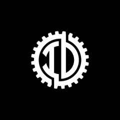 Initial letter I and D, I and O, ID, IO, interlock cogwheel gear monogram logo, white color on black background
